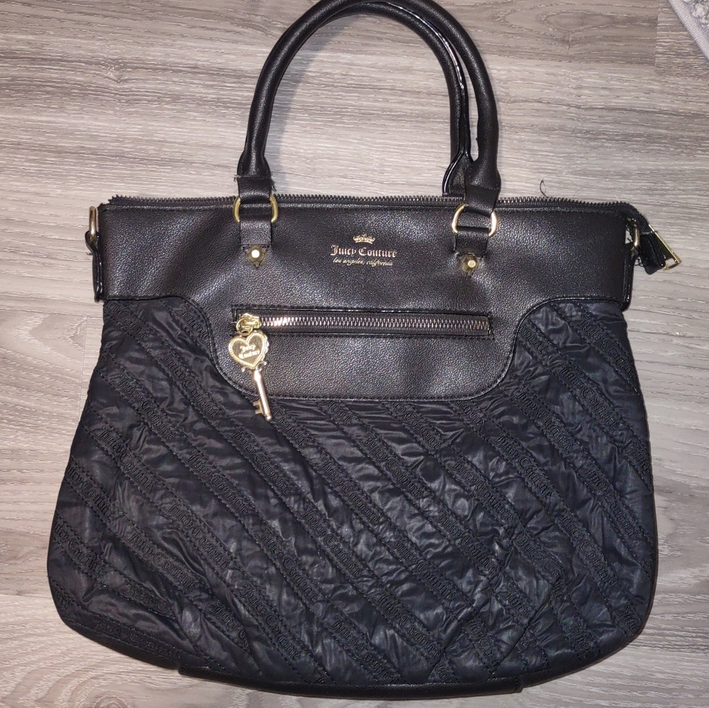 Juicy Couture Black Quilted Tote with Gold Hardware